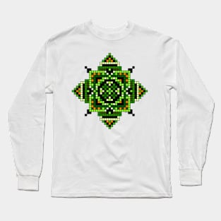 green and orange pixelated mandala Long Sleeve T-Shirt